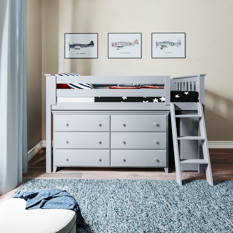 Harriet Bee Ginny Twin Low Loft Bed with 6 Drawers and Shelves